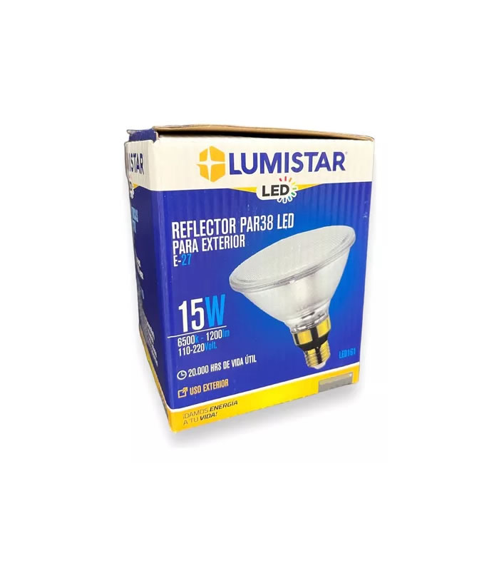 BOMBILLO REFLECTOR LUZ BLANCA LED 15W PAR 38 110V-220V LUMISTAR